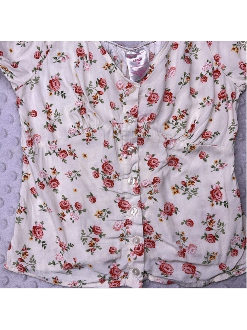 No Boundaries Button-Down Rose Shirred Babydoll Shirt XS - Picture 2 of 8